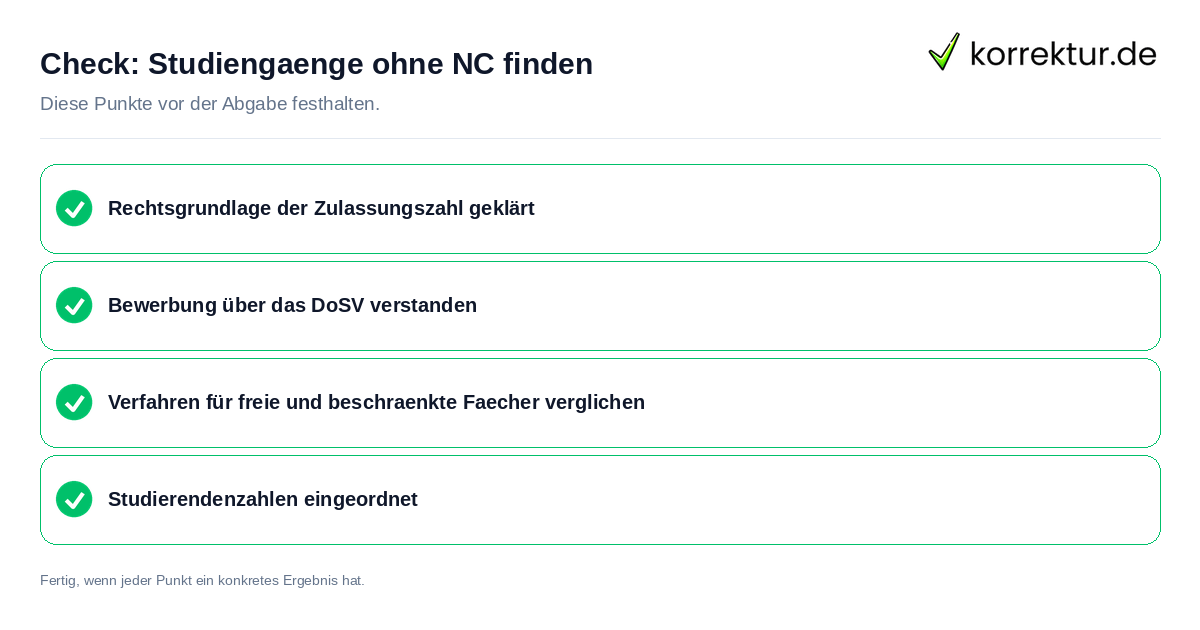 Studiengänge ohne NC finden: Prüfliste mit vier Punkten
