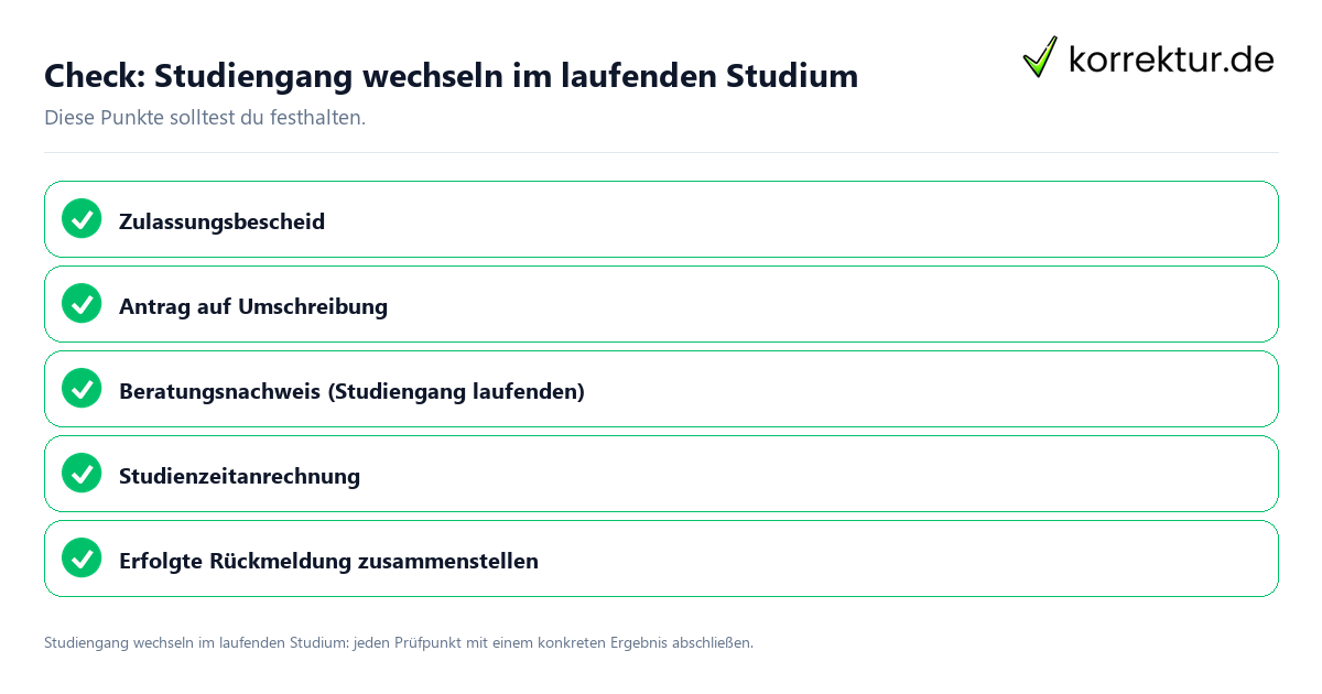Studiengang wechseln im laufenden Studium mit einer themenspezifischen Checkliste
