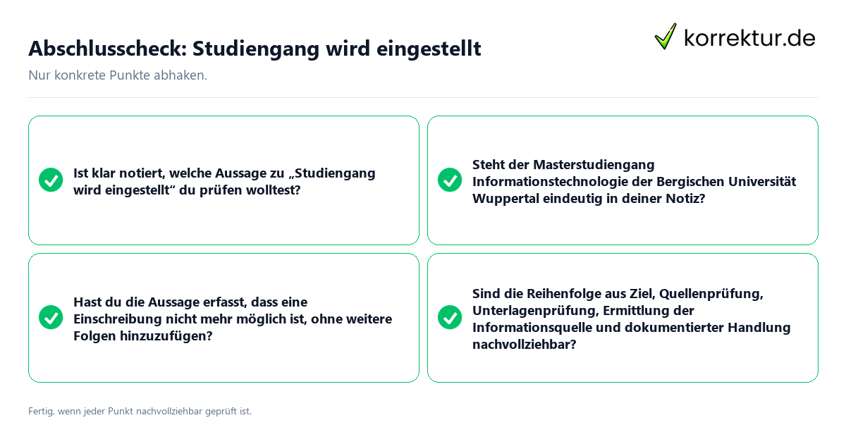 Konkreter Abschlusscheck zu Studiengang wird eingestellt