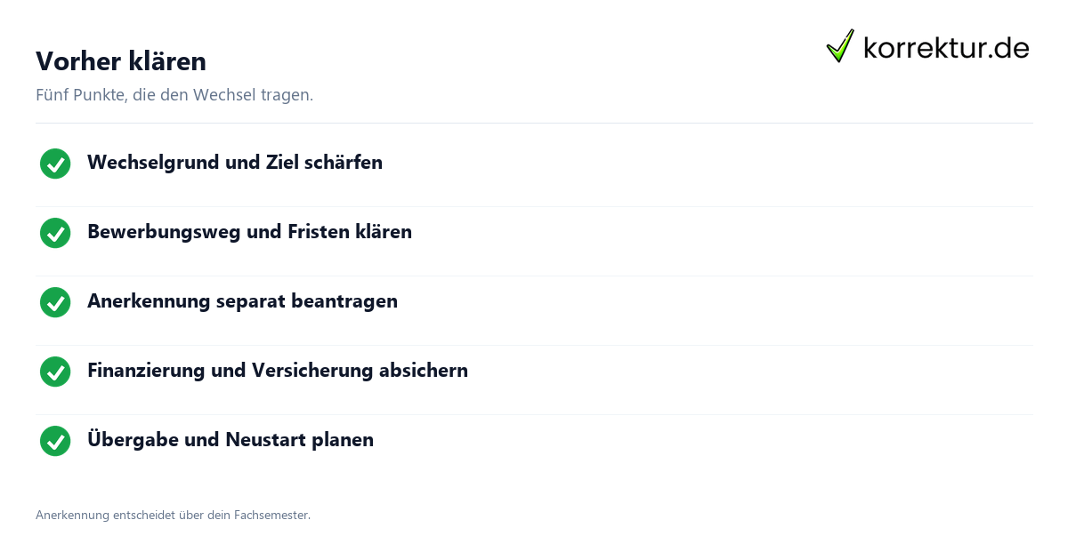 Vorher klären Studiengangwechsel Checkliste