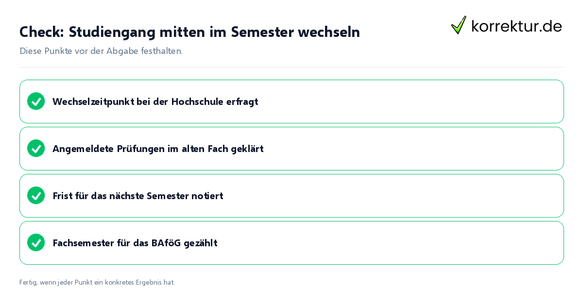 Check: Studiengang mitten im Semester wechseln Studiengang mitten im Semester wechseln: Prüfliste mit vier Punkten