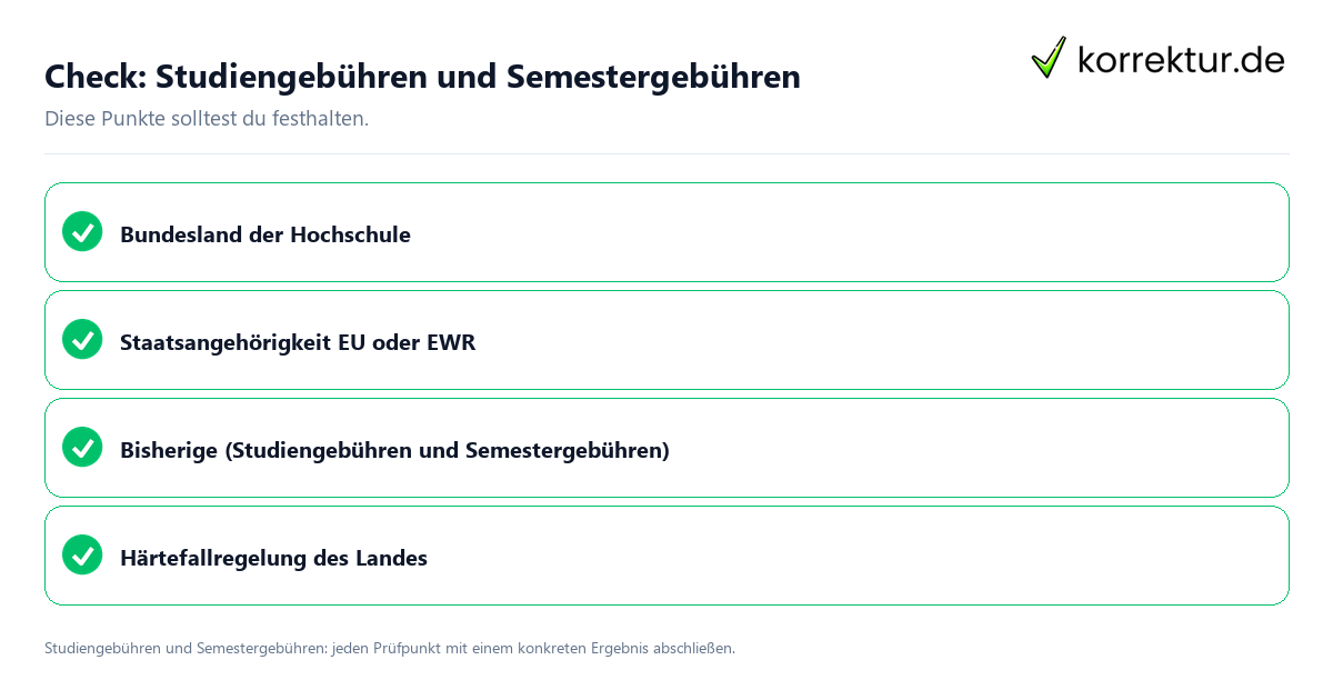 Check: Studiengebühren und Semestergebühren Studiengebühren und Semestergebühren mit einer themenspezifischen Checkliste