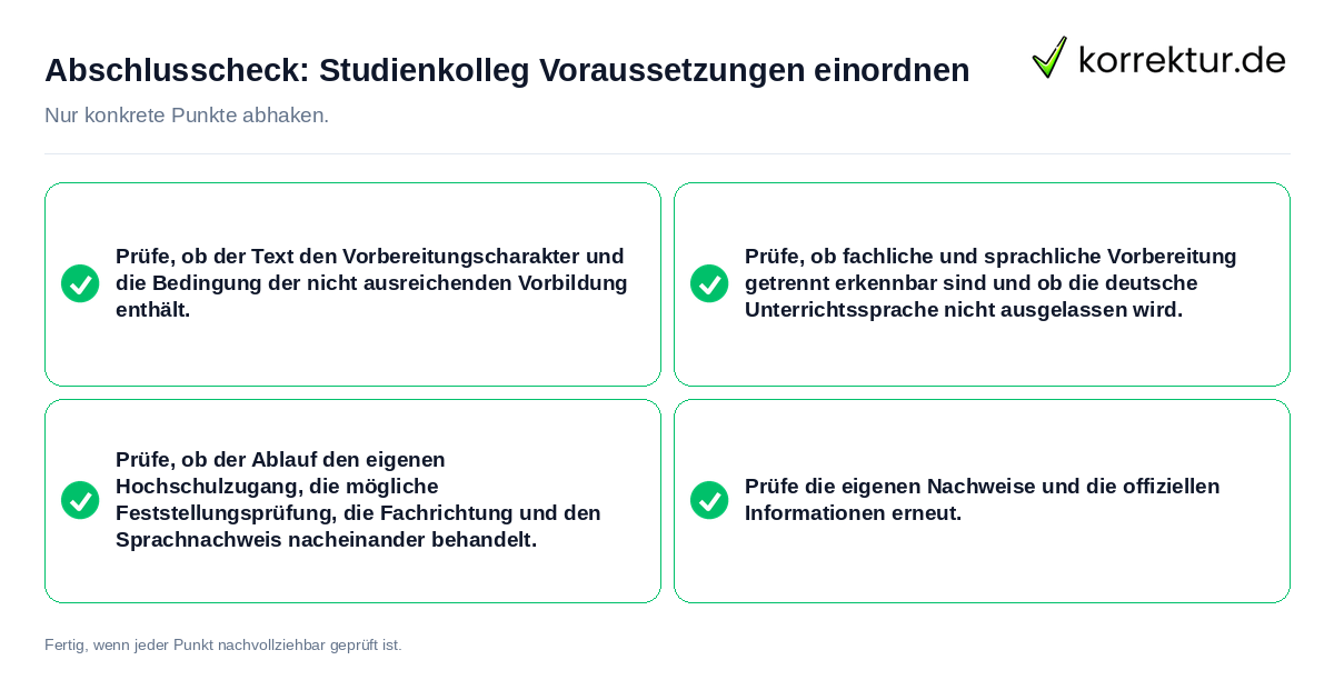 Abschlusscheck: Studienkolleg Voraussetzungen einordnen Konkreter Abschlusscheck zu Studienkolleg Voraussetzungen einordnen