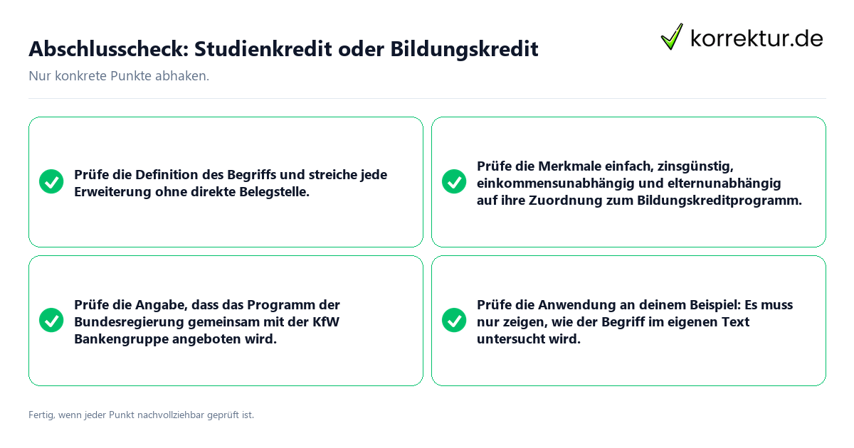 Konkreter Abschlusscheck zu Studienkredit oder Bildungskredit