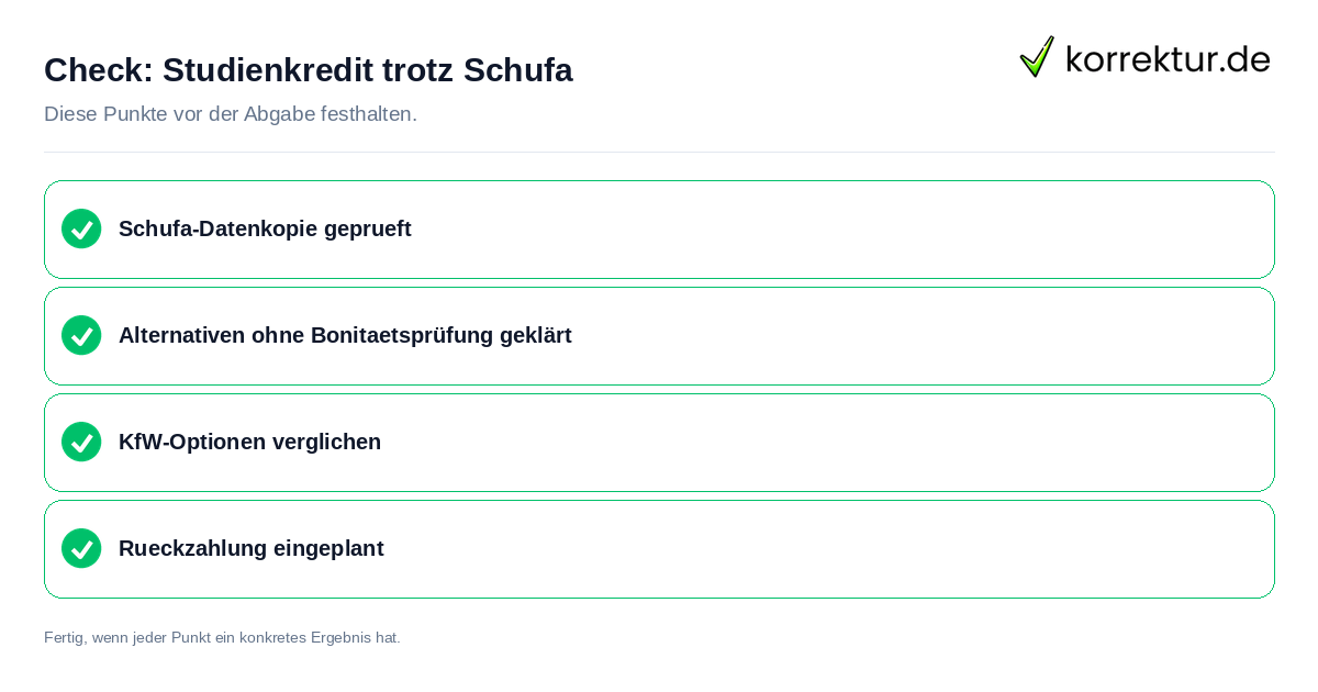 Studienkredit trotz Schufa: Prüfliste mit vier Punkten