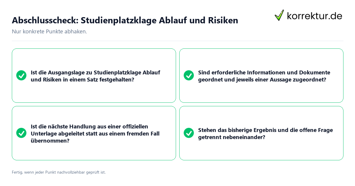 Konkreter Abschlusscheck zu Studienplatzklage Ablauf und Risiken