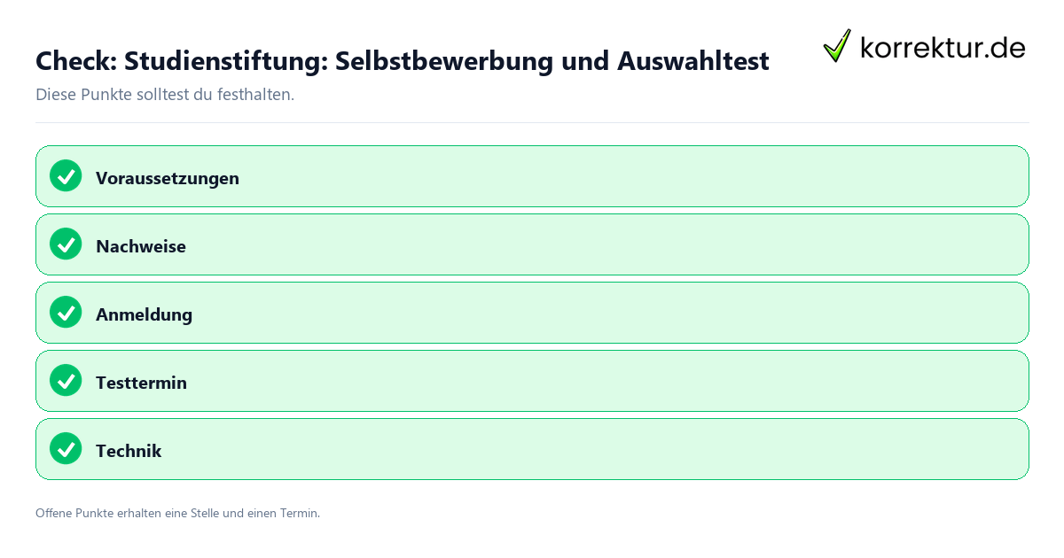 Studienstiftung: Selbstbewerbung und Auswahltest mit Checkliste für Unterlagen und nächste Schritte