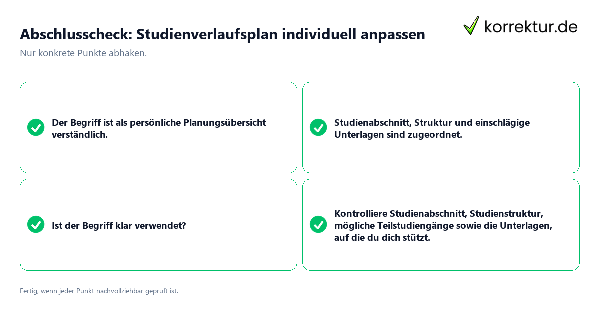 Konkreter Abschlusscheck zu Studienverlaufsplan individuell anpassen