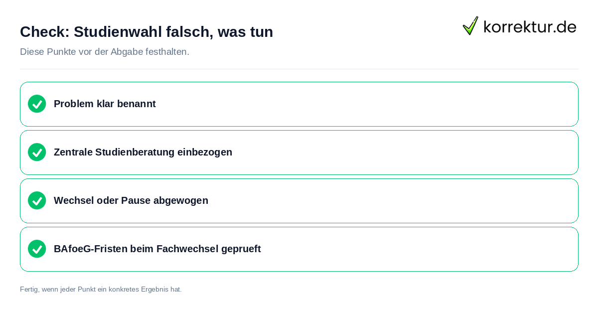 Studienwahl falsch, was tun: Prüfliste mit vier Punkten