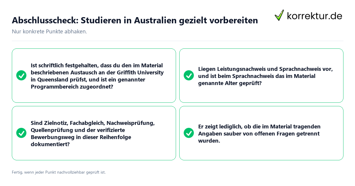Abschlusscheck: Studieren in Australien gezielt vorbereiten Konkreter Abschlusscheck zu Studieren in Australien gezielt vorbereiten