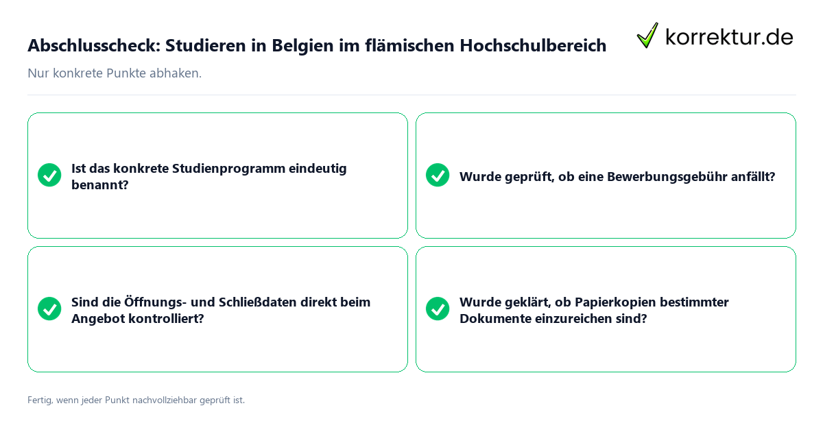Konkreter Abschlusscheck zu Studieren in Belgien im flämischen Hochschulbereich