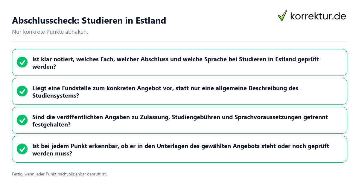 Abschlusscheck: Studieren in Estland Konkreter Abschlusscheck zu Studieren in Estland