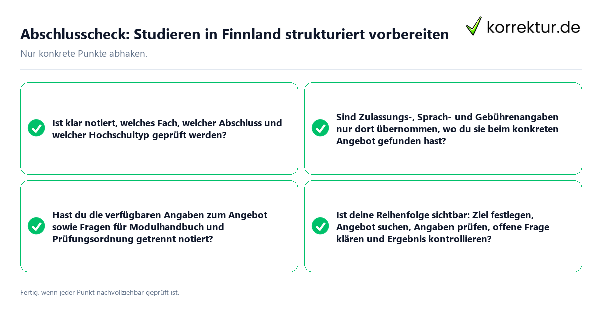 Konkreter Abschlusscheck zu Studieren in Finnland strukturiert vorbereiten