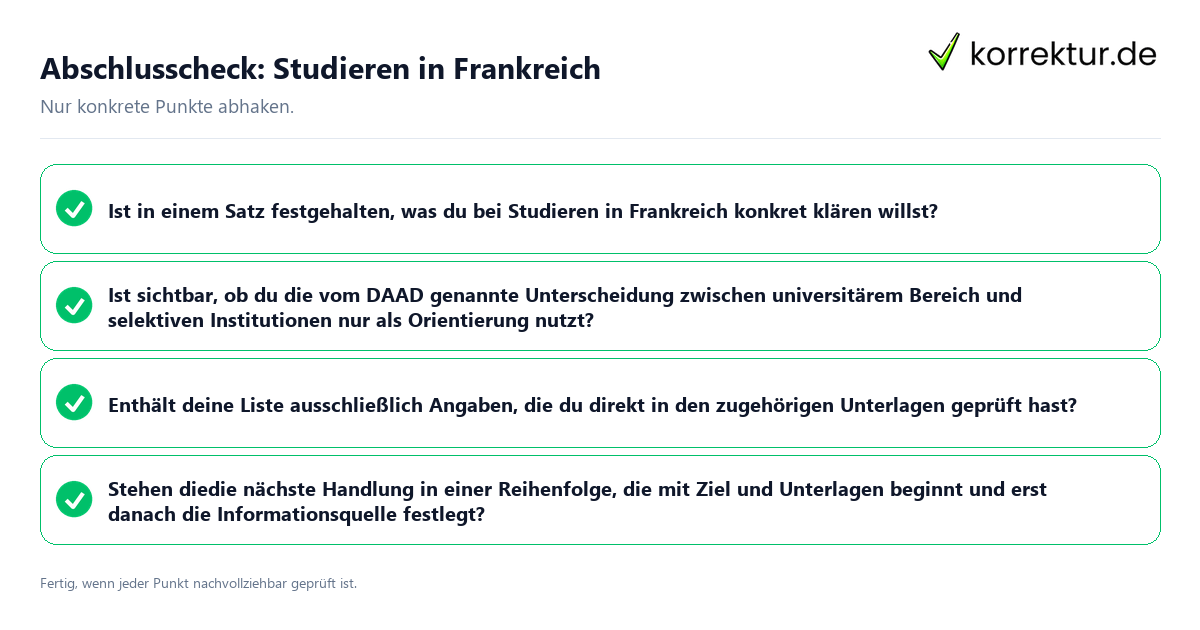 Konkreter Abschlusscheck zu Studieren in Frankreich
