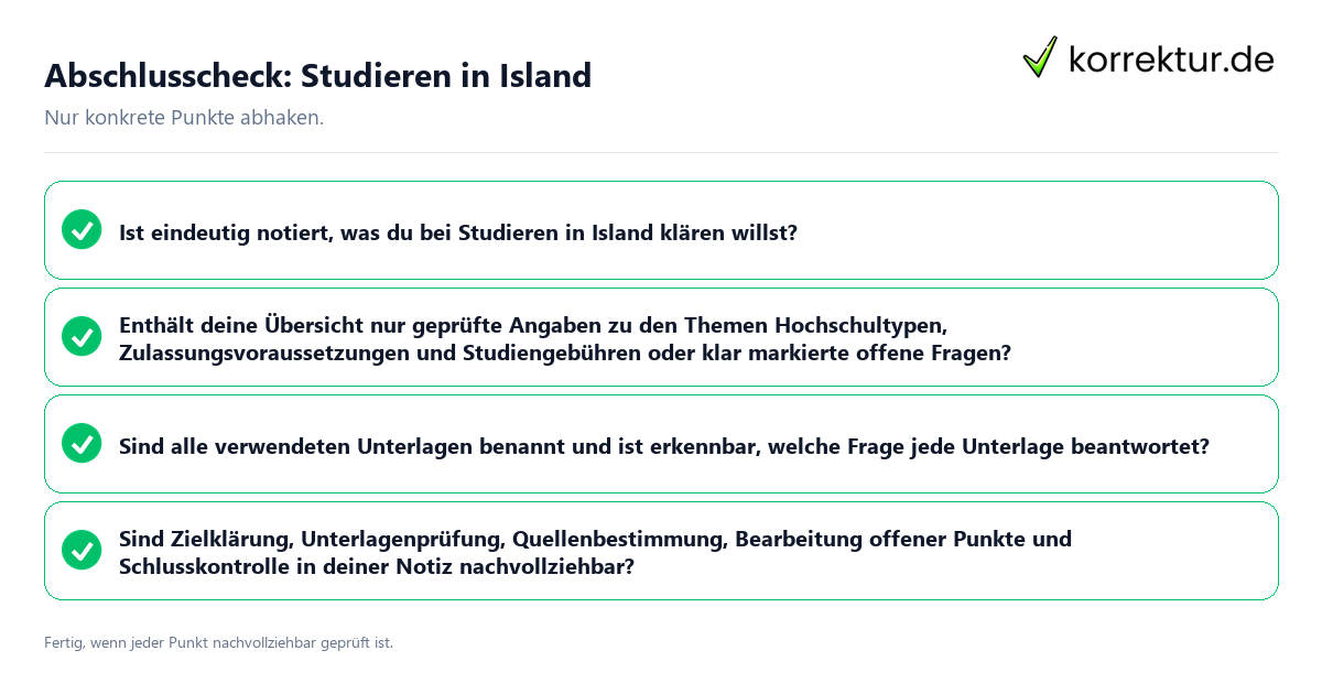 Konkreter Abschlusscheck zu Studieren in Island