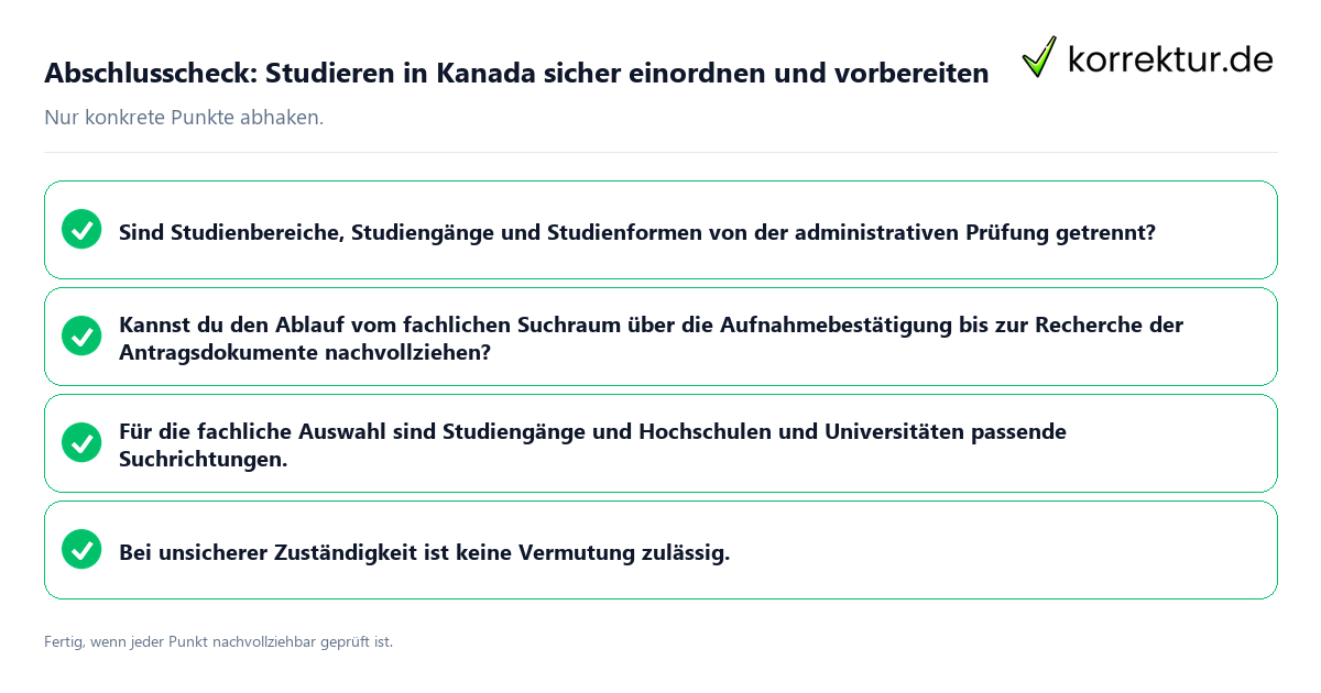 Konkreter Abschlusscheck zu Studieren in Kanada sicher einordnen und vorbereiten