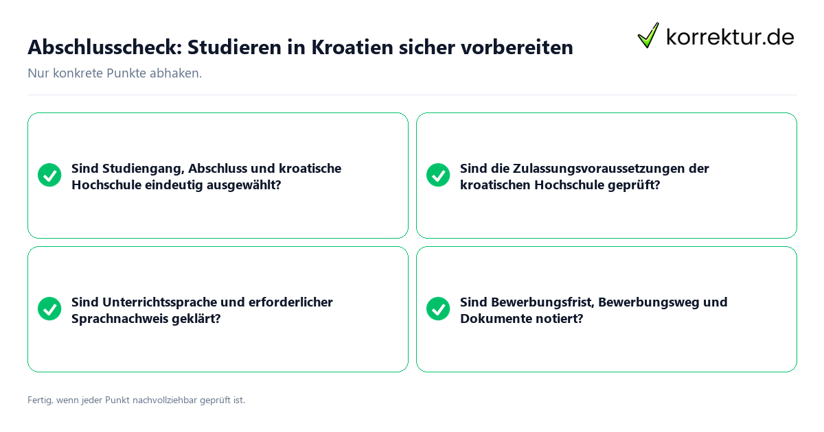 Konkreter Abschlusscheck zu Studieren in Kroatien sicher vorbereiten