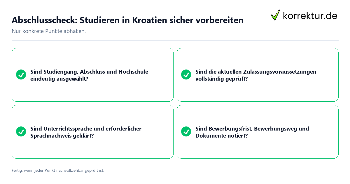 Konkreter Abschlusscheck zu Studieren in Kroatien sicher vorbereiten