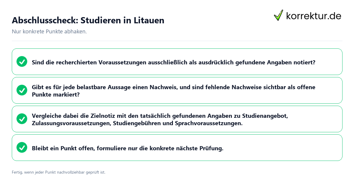 Konkreter Abschlusscheck zu Studieren in Litauen