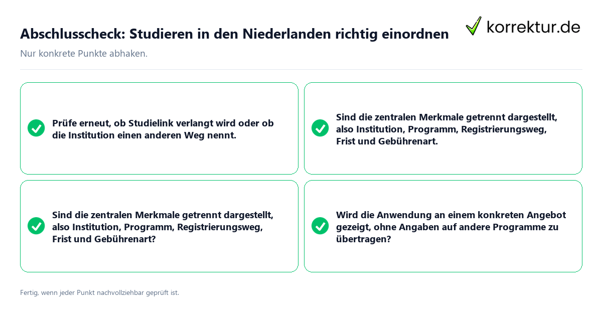 Konkreter Abschlusscheck zu Studieren in den Niederlanden richtig einordnen