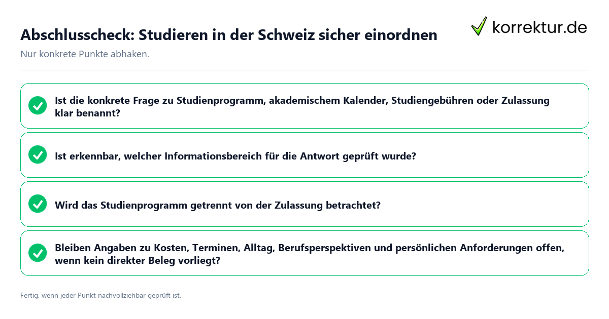 Abschlusscheck: Studieren in der Schweiz sicher einordnen Konkreter Abschlusscheck zu Studieren in der Schweiz sicher einordnen