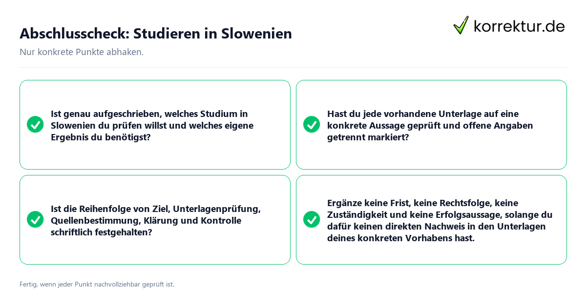 Konkreter Abschlusscheck zu Studieren in Slowenien