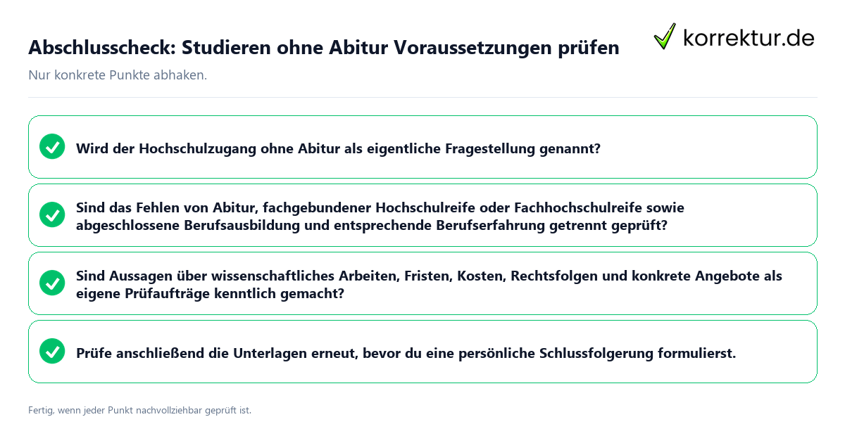 Abschlusscheck: Studieren ohne Abitur Voraussetzungen prüfen Konkreter Abschlusscheck zu Studieren ohne Abitur Voraussetzungen prüfen