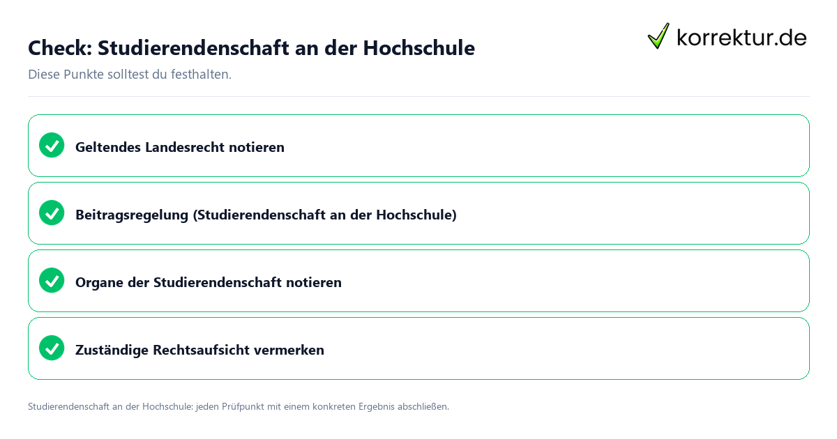 Studierendenschaft an der Hochschule mit einer themenspezifischen Checkliste