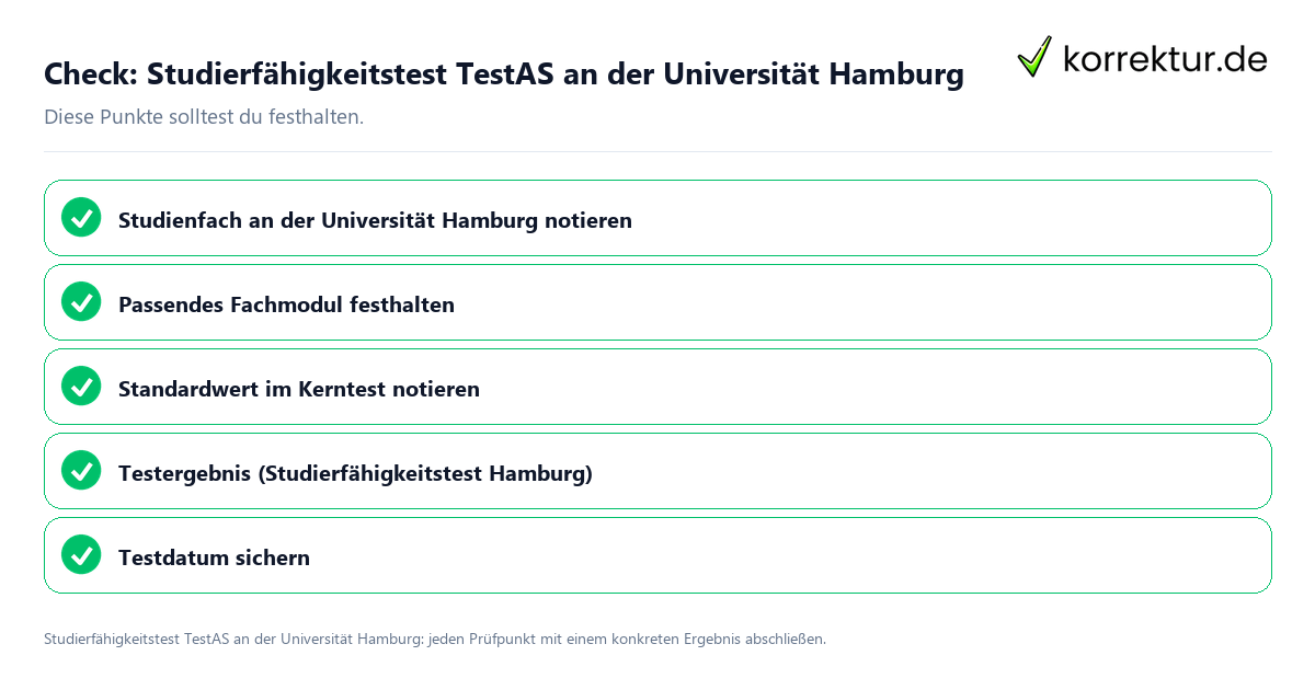 Studierfähigkeitstest TestAS an der Universität Hamburg mit einer themenspezifischen Checkliste