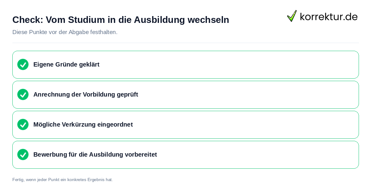 Vom Studium in die Ausbildung wechseln: Prüfliste mit vier Punkten