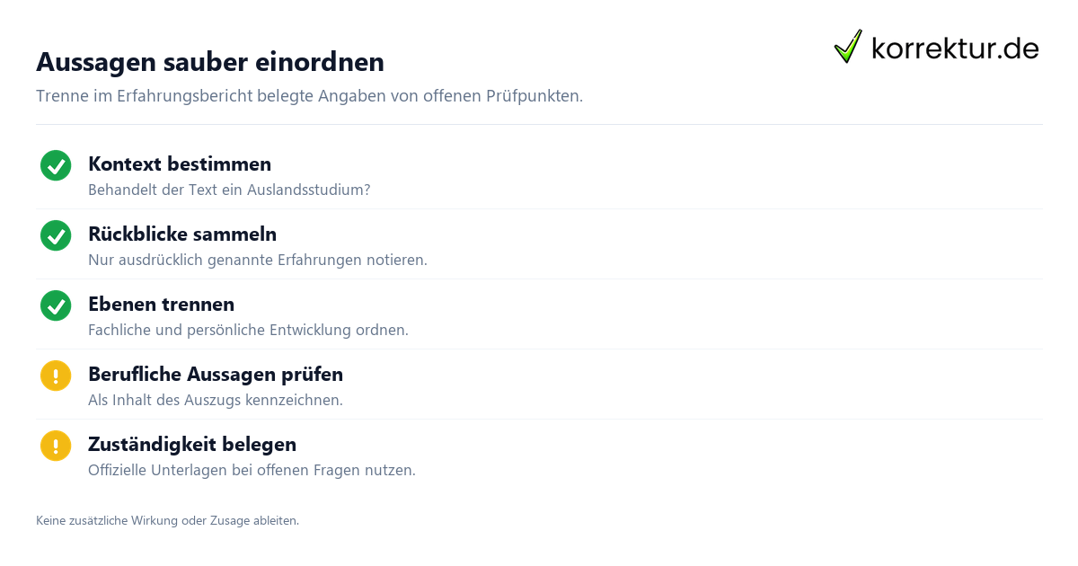 Aussagen sauber einordnen Studium-Erfahrungsberichte fachlich verstehen und nutzen, Aussagen prüfen