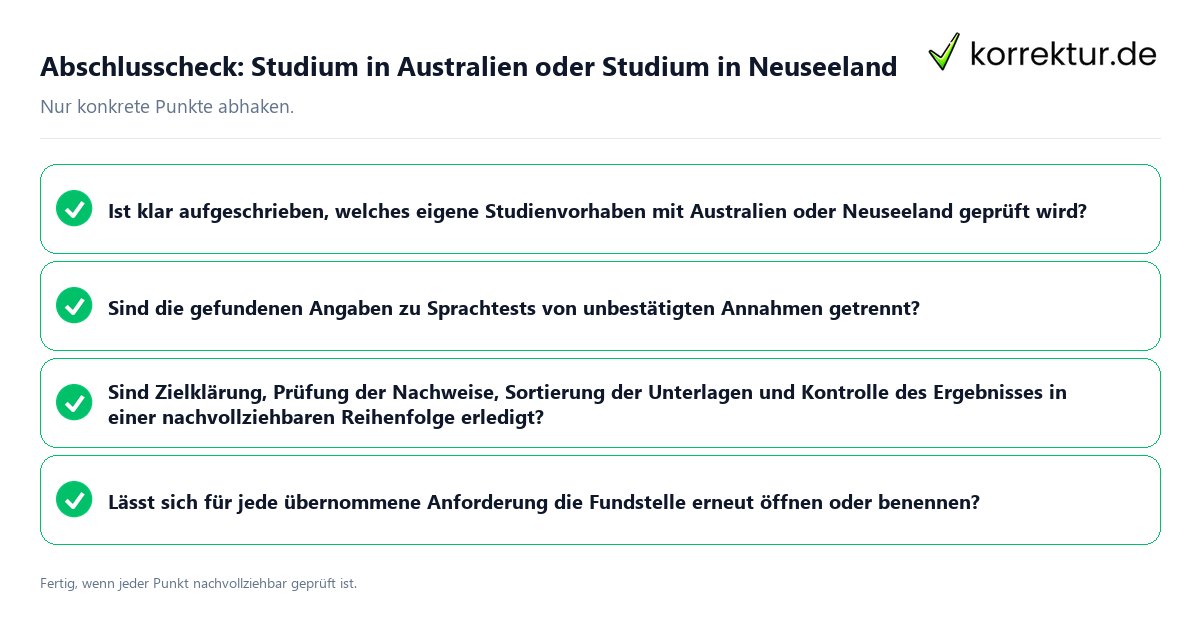 Konkreter Abschlusscheck zu Studium in Australien oder Studium in Neuseeland