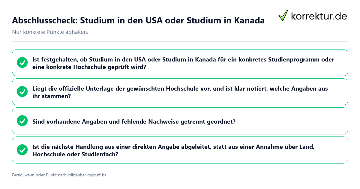 Konkreter Abschlusscheck zu Studium in den USA oder Studium in Kanada