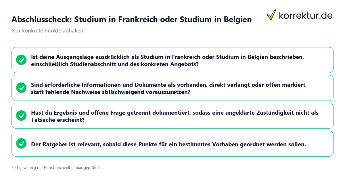 Konkreter Abschlusscheck zu Studium in Frankreich oder Studium in Belgien