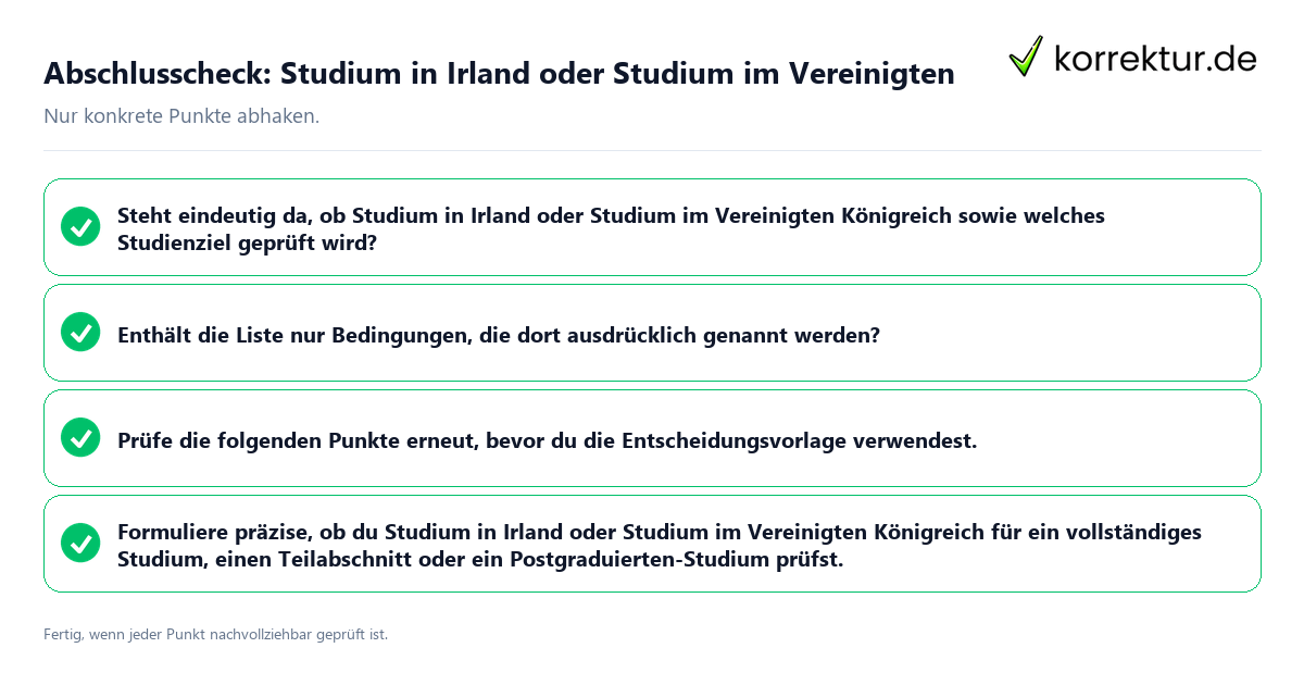 Abschlusscheck: Studium in Irland oder Studium im Vereinigten Konkreter Abschlusscheck zu Studium in Irland oder Studium im Vereinigten