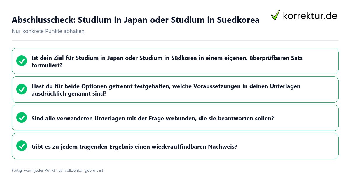 Konkreter Abschlusscheck zu Studium in Japan oder Studium in Suedkorea