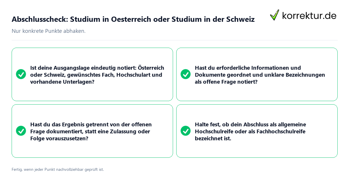 Konkreter Abschlusscheck zu Studium in Oesterreich oder Studium in der Schweiz