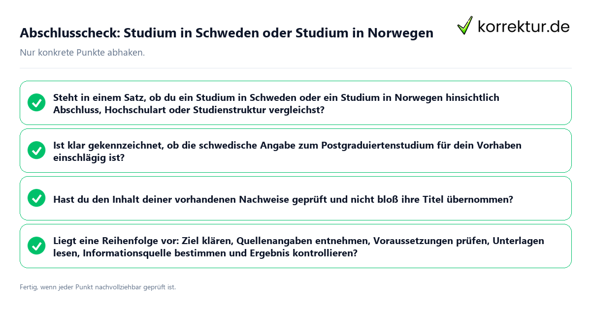 Konkreter Abschlusscheck zu Studium in Schweden oder Studium in Norwegen