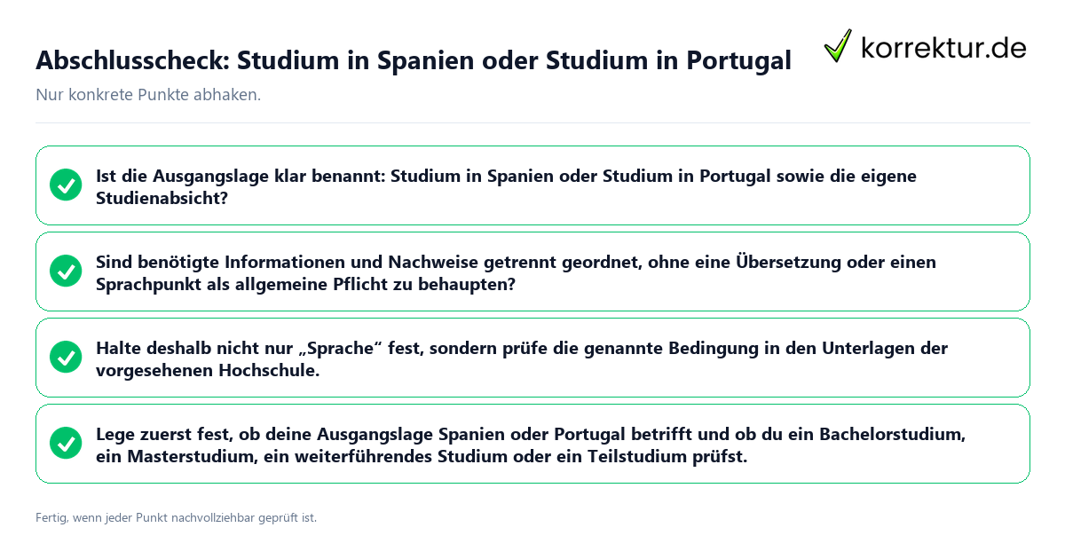 Konkreter Abschlusscheck zu Studium in Spanien oder Studium in Portugal