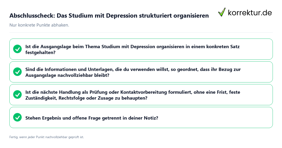 Konkreter Abschlusscheck zu Das Studium mit Depression strukturiert organisieren