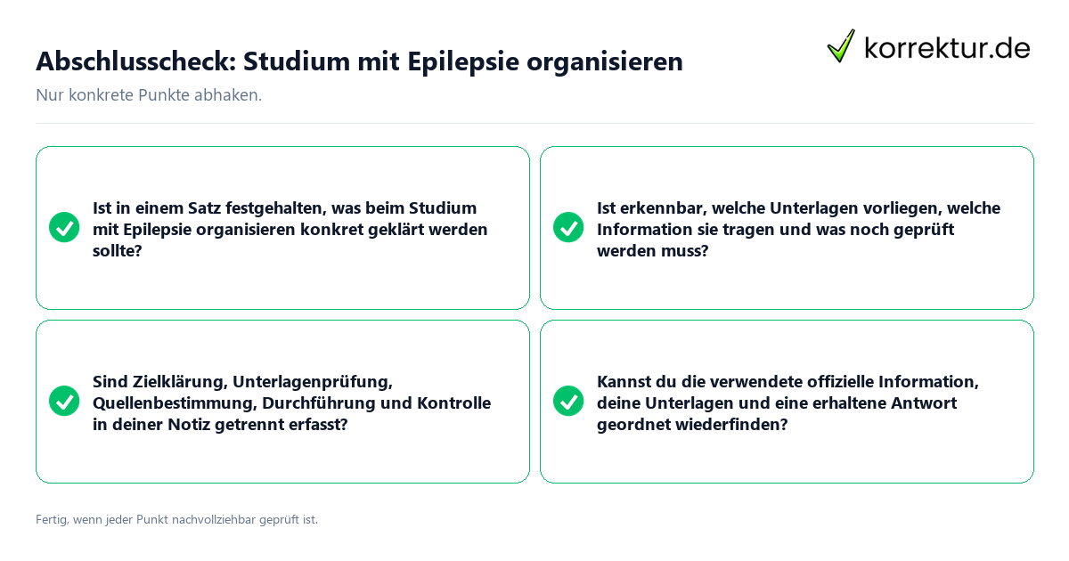 Konkreter Abschlusscheck zu Studium mit Epilepsie organisieren