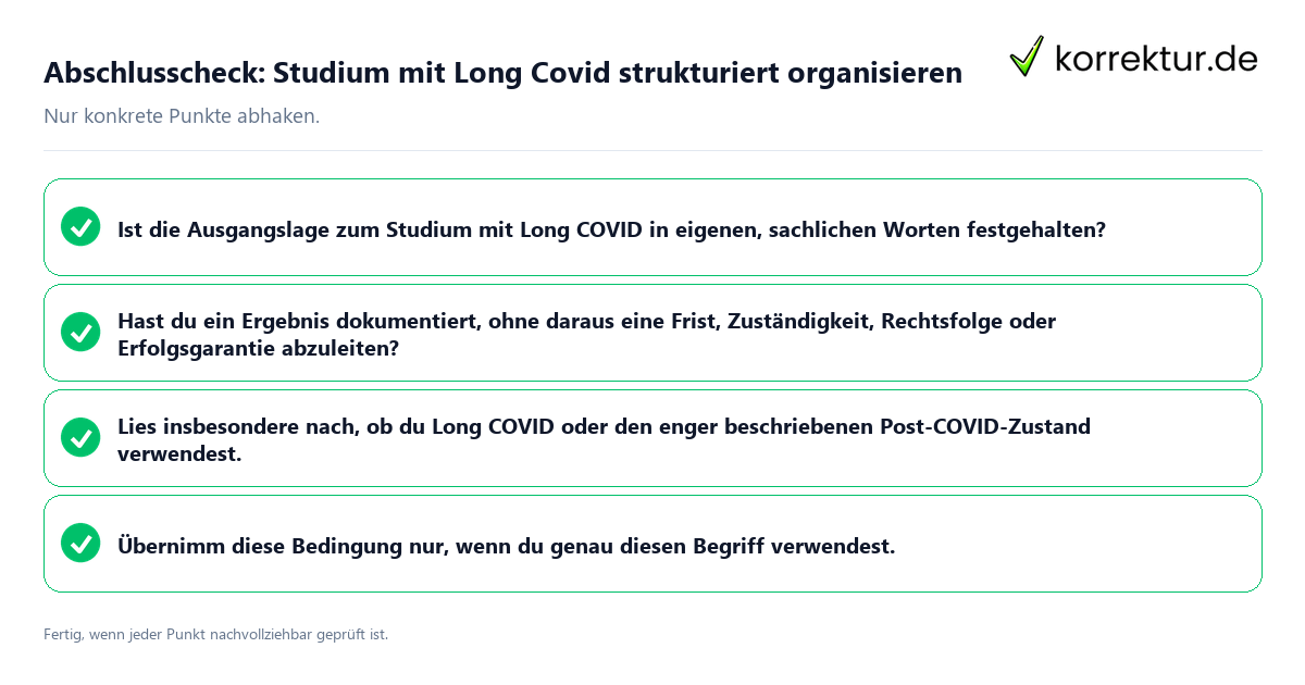 Konkreter Abschlusscheck zu Studium mit Long Covid strukturiert organisieren