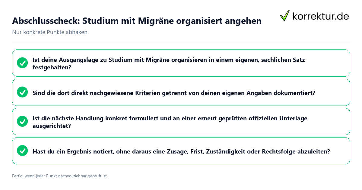 Abschlusscheck: Studium mit Migräne organisiert angehen Konkreter Abschlusscheck zu Studium mit Migräne organisiert angehen