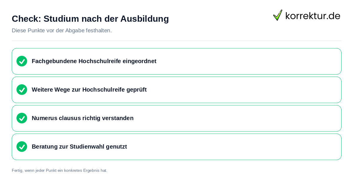 Studium nach der Ausbildung: Prüfliste mit vier Punkten