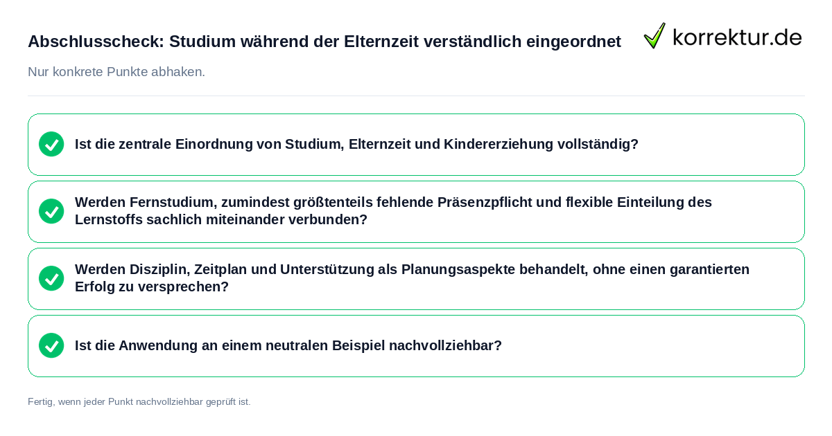 Konkreter Abschlusscheck zu Studium während der Elternzeit verständlich eingeordnet
