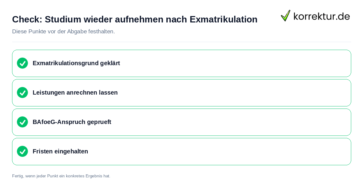 Studium wieder aufnehmen nach Exmatrikulation: Prüfliste mit vier Punkten