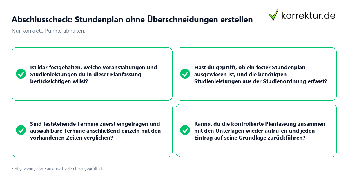 Konkreter Abschlusscheck zu Stundenplan ohne Überschneidungen erstellen
