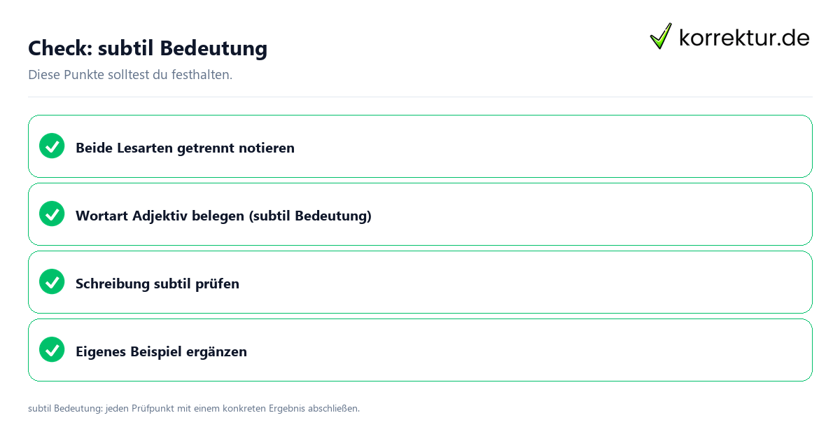 Subtil Bedeutung mit einer themenspezifischen Checkliste