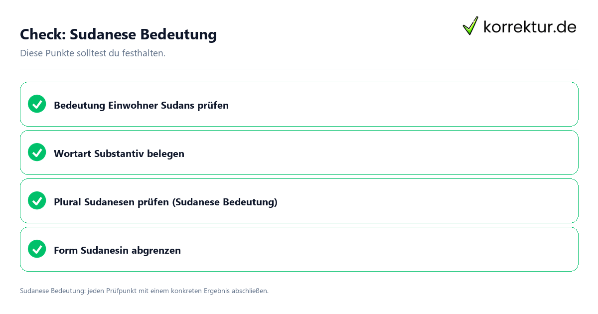 Sudanese Bedeutung mit einer themenspezifischen Checkliste