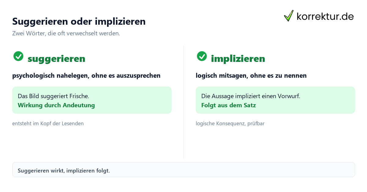 Suggerieren oder implizieren Suggerieren Bedeutung: Unterschied zu implizieren im Vergleich